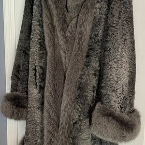 Real Lamb and Blue Fox Fur Coat For Women